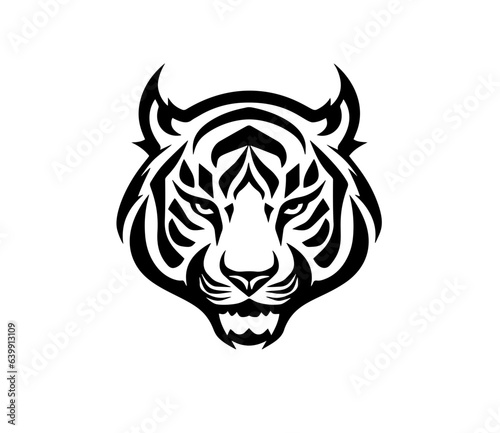 Tiger head vector icon. Black and white isolated silhouette 