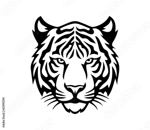 Tiger head vector icon. Black and white isolated silhouette
