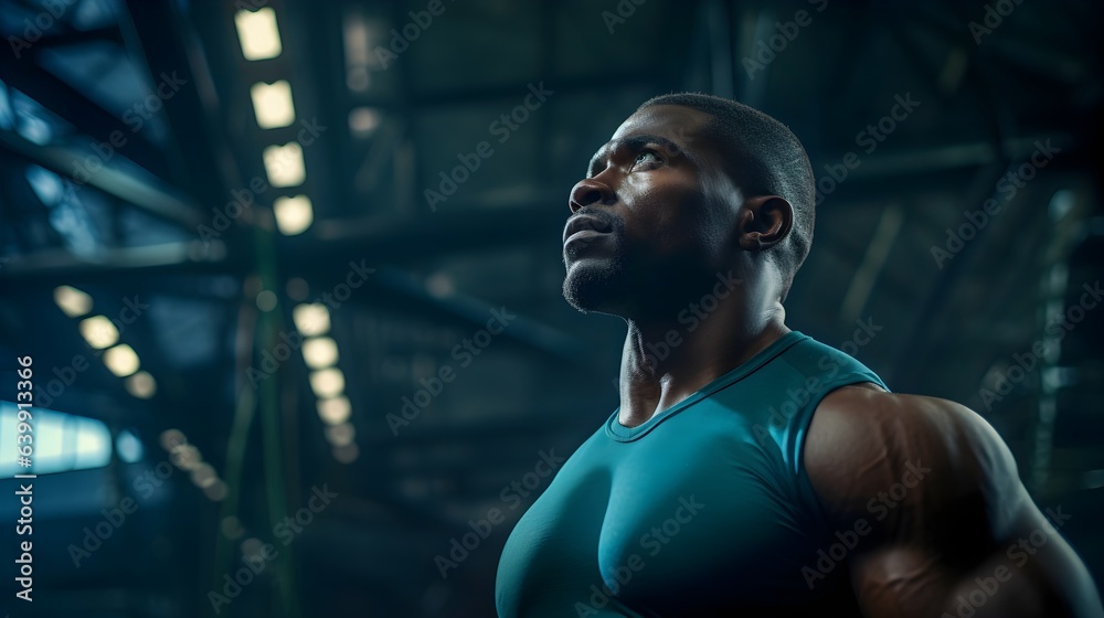 Handsome afro american man posing showing back muscles in gym. Handsome afro american man posing showing back muscles in gym.