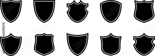 Protect shield vector silhouette set. Shields of various shapes. A set of transparent icons symbolizing protection. Vector flat illustration