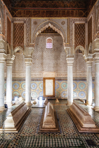 Saadian tombs with decorative tiles at marrakech medina