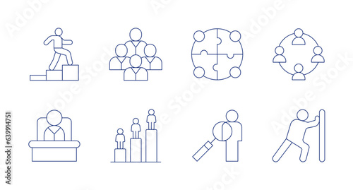 People icons. Editable stroke. Containing winner, team, collective, connection, boss, chart, body, push.