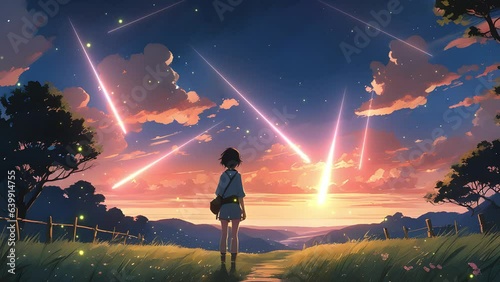 Meteor streak across the vast sky at night. Seamless loop video