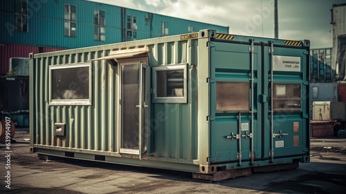 Mobile office buildings or container site office for construction site. Shipping container. Portable house and office cabins.