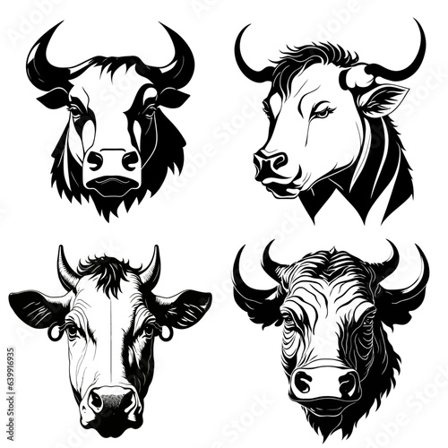 Set of 4 Black Cow and Bull Silhouette Stencils