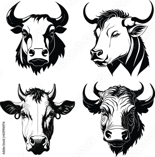 Set of 4 Black Cow and Bull Silhouette Stencils