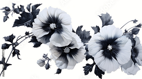 Black hollyhock isolated on white background. Black color hollyhock flower photo