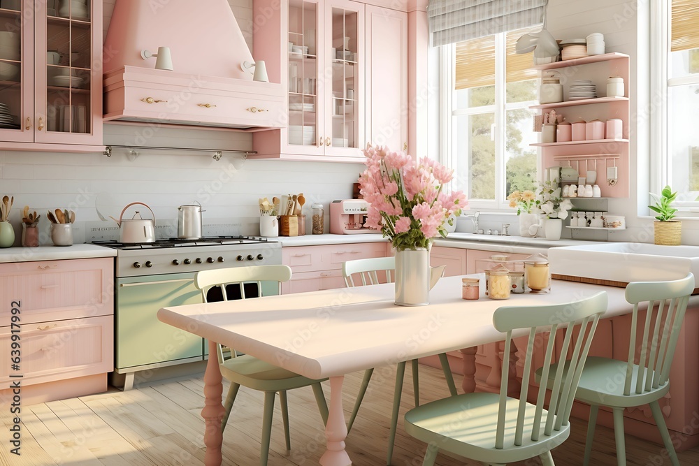 Stylish kitchen interior with pastel color