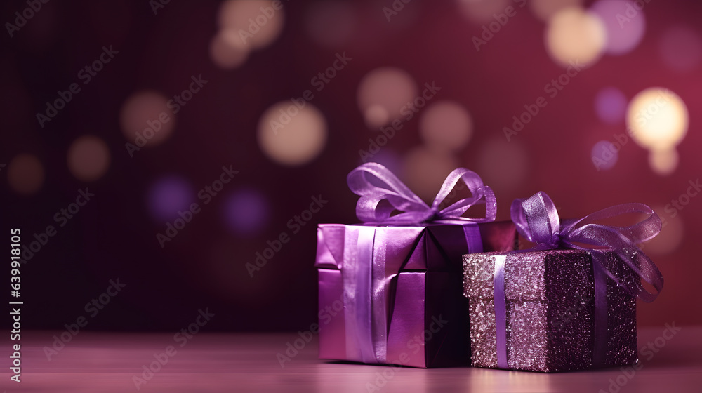Gift purple box with bokeh blurred background Gift purple box with bokeh blurred background