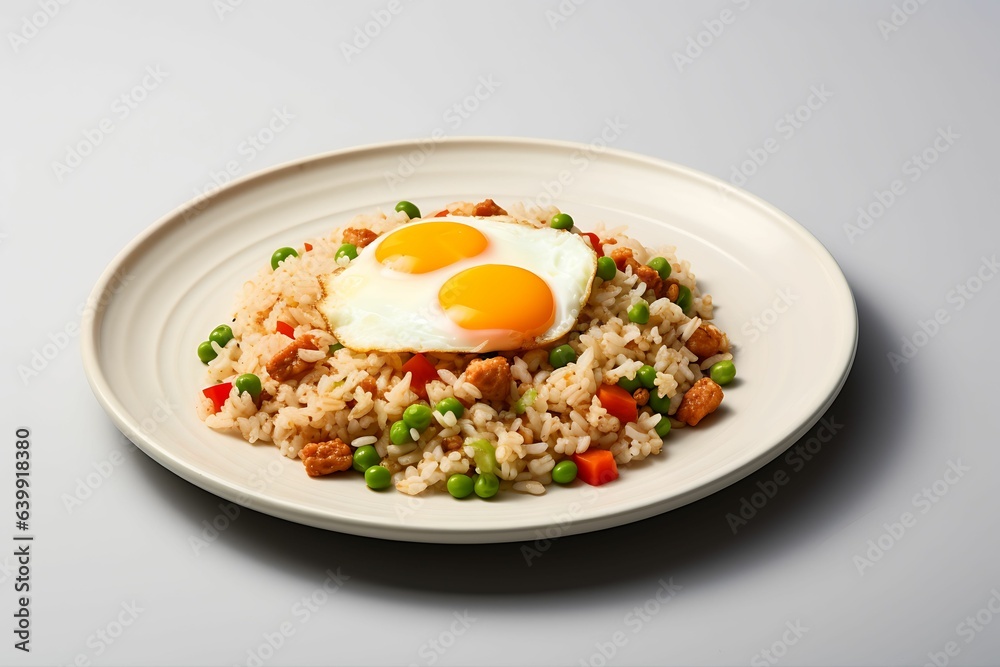 delicious fried rice with yellow eggs on white plate delicious fried rice with yellow eggs on white plate