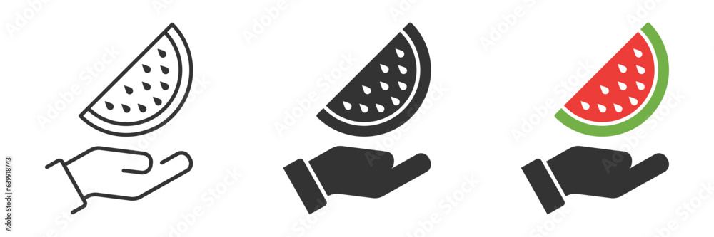 Watermelon on a paln hand icon. Vector illustration. Watermelon on a paln hand icon. Vector illustration.