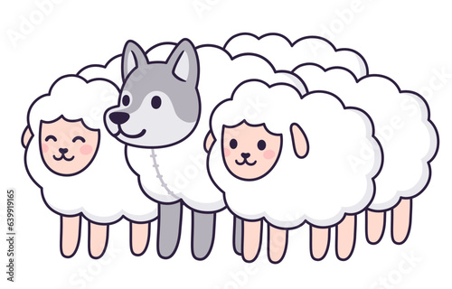 Cartoon Wolf in sheep's clothing