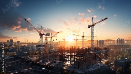 factory, industry, crane, construction, futuristic, pipe, industrial building, facility, system, structure. background image is factory and industry, there have large crane, to construction building.