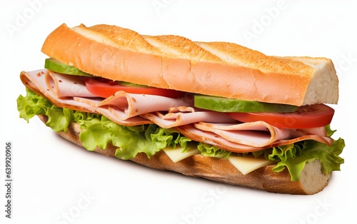 Turkey sandwich with tomato and lettuce isolated white on background