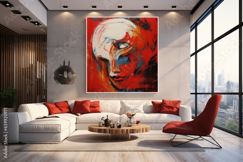 Home decor interior design with abstract and modern wall paintings © Tarun