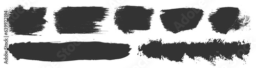 Vector set of dry brush paint ink shapes. Brush stroke elements. Black dirty grungy texture distressed frames. Japanese design ink stains. Chinese hand drawn freehand elements. Each element is united