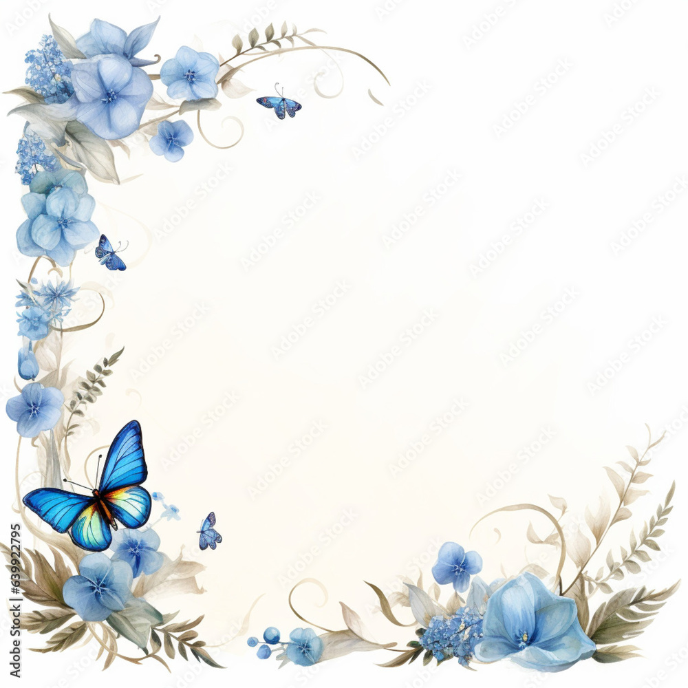frame with butterflies and flowers.Generative AI frame with butterflies and flowers.Generative AI