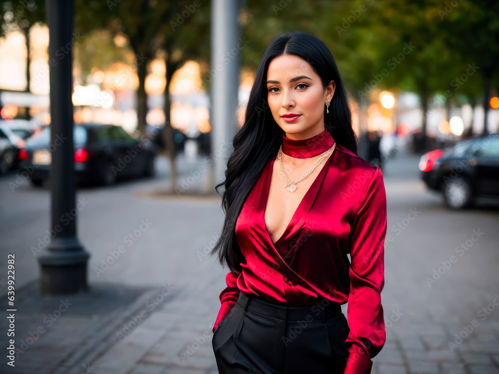 Digital photo of attractive woman walking in the street, streetstyle at night Digital photo of attractive woman walking in the street, streetstyle at night