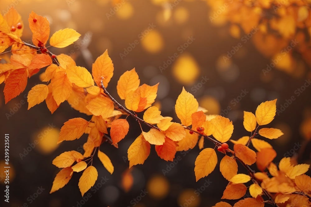 Orange autumn branch with yellow leafs