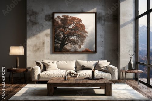 Modern style living room with large window and luxury furniture