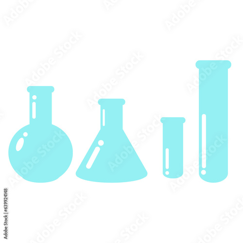 Laboratory equipment. Collection of test tubes and flasks with colorful liquid.