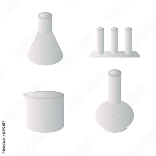 Laboratory equipment. Collection of test tubes and flasks with colorful liquid.