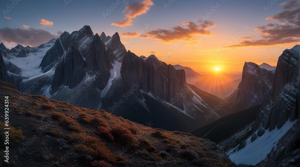 Horizon's Awakening - Awe-Inspiring Sunrise Over Majestic Peaks