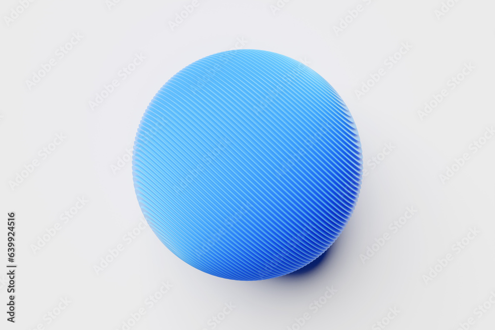 3d illustration funny blue yellow striped ball on white isolated background