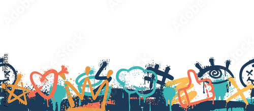 Vibrant Graffiti Seamless Pattern, Horizontal Border Showcasing Bold Colors And Intricate Designs, Vector Illustration