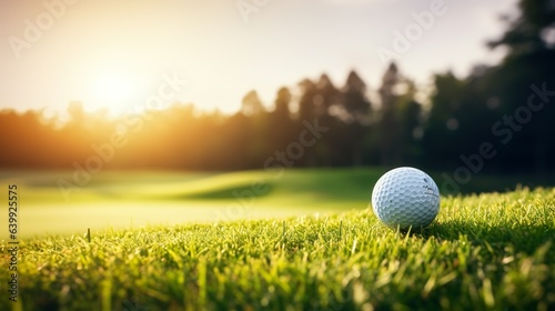 Panoramic Golf Bliss - Ball in Lush Grass, generative Ai