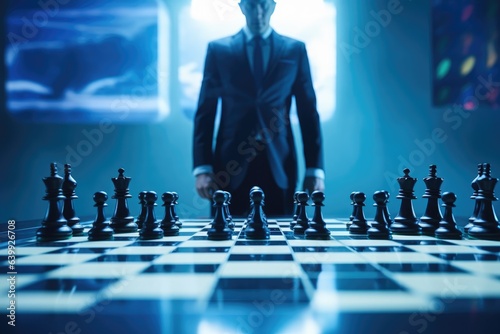 businessman on chessboard with strategy concept in competition 