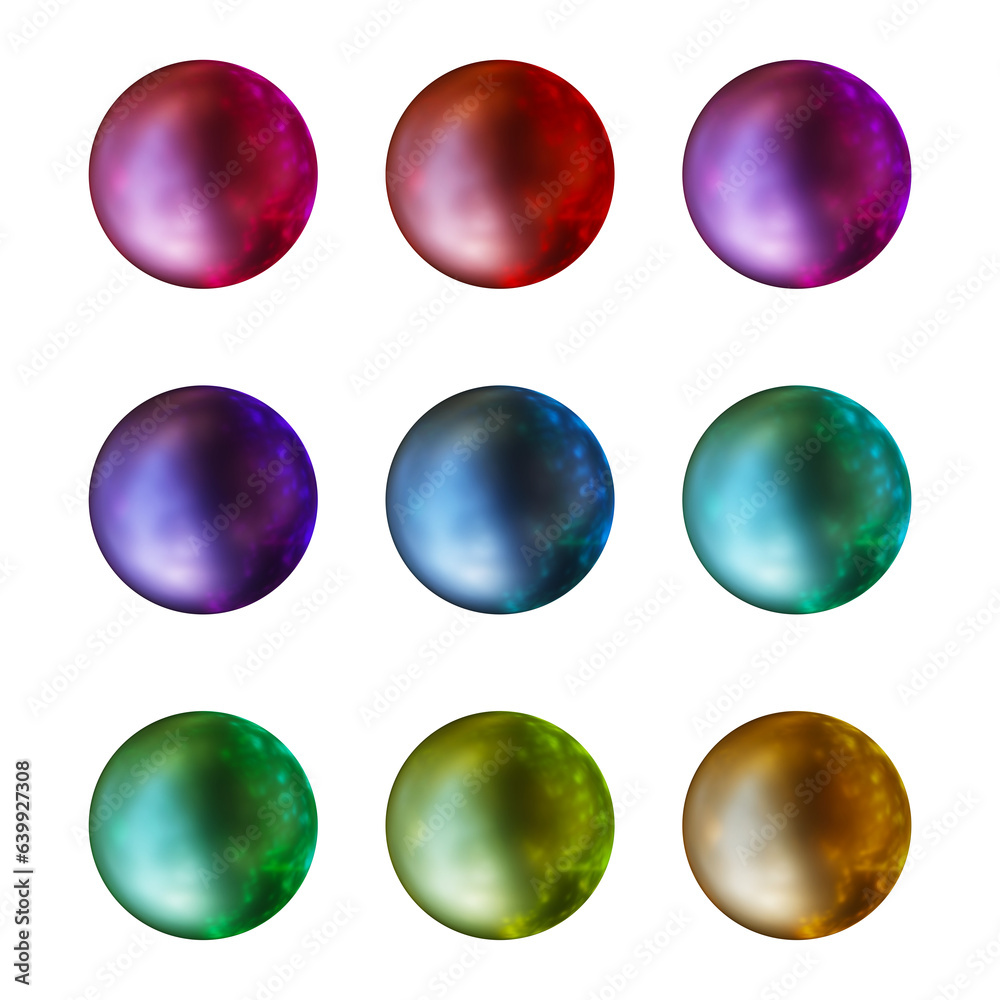 Set of round shape sphere ball or button in 3d rendering isolated on transparent background for decoration and design element concept. Set of round shape sphere ball or button in 3d rendering isolated on transparent background for decoration and design element concept.