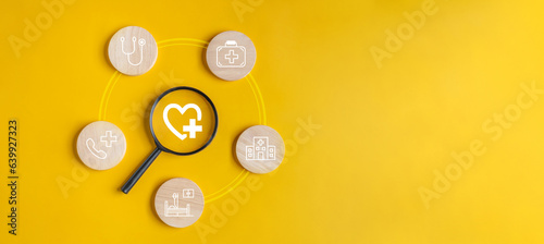 insurance, health, stethoscope, hospital, inpatient, family, life, assurance, supporting, health-care. middle of picture has magnifier to select insurance retirement plan, explore the best insurance.