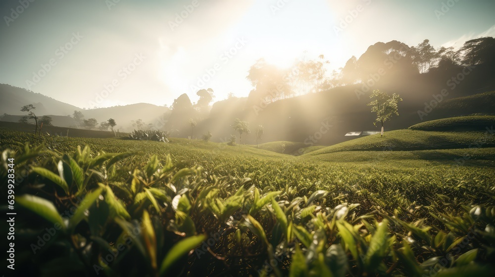 natural and herbal tea farm land scenery for organic agriculture generative ai - obrazy, fototapety, plakaty 