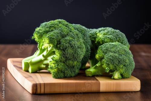 broccoli on a cutting board isolated black background