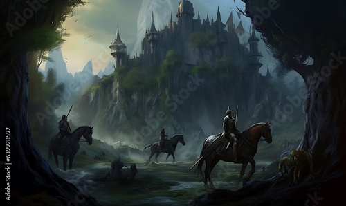 Fantasy world background design with castle and knight horse