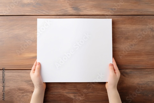 Book Mockup in Kid's Hands Holding Top View on Wood Table Background Children's Book Scene Mockup