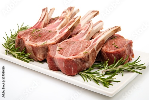 grilled lamb chops on white plate isolated white background 