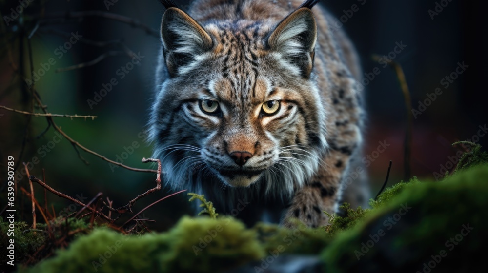Fototapeta premium portrait of a lynx in forest