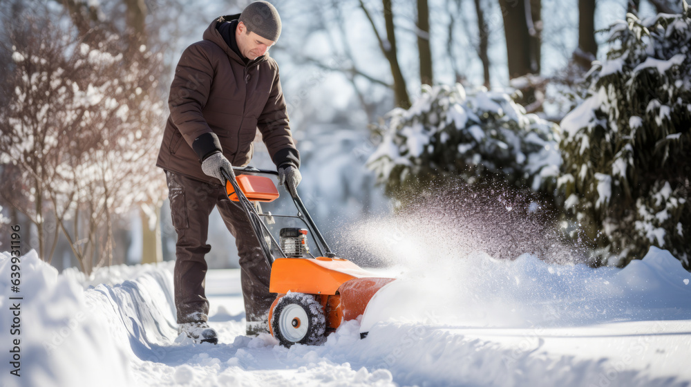 Person clearing snow from his garden path during winter Person clearing snow from his garden path during winter