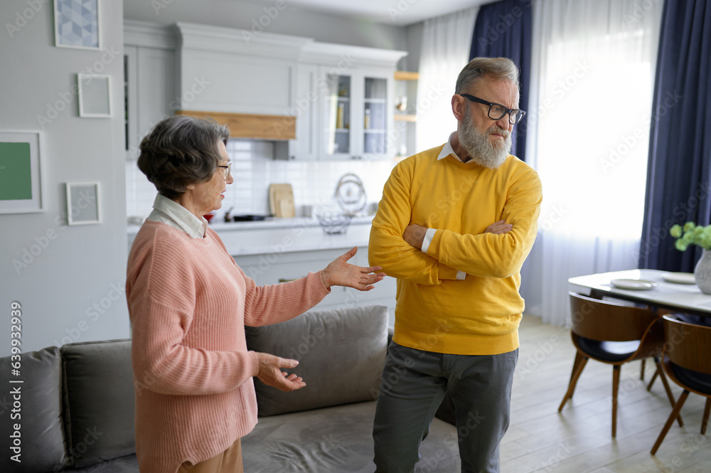 Obraz premium Senior family couple quarreling in home living room