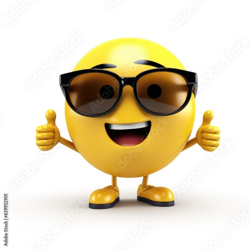 Cute Cartoon Cool Emoticon Character with Thumbs up Isolated on a White Background