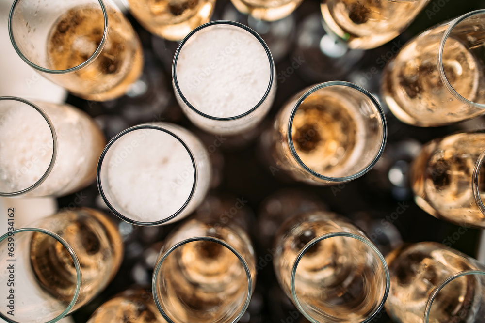 Top view of full champagne glasses. Celebration concept Top view of full champagne glasses. Celebration concept