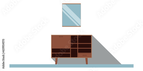 Furniture fittings. Mirror and shelf. Illustration of home furniture. Vector illustration.  
