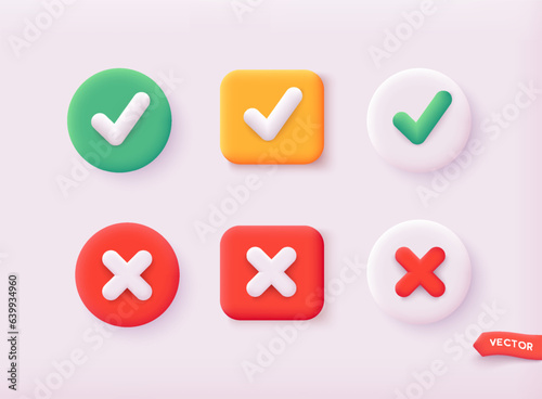 Check mark and X mark icons. 3D Web Vector Illustrations.