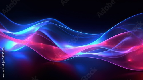 Abstract Flowing blue and purple Neon wave on Dark Background
