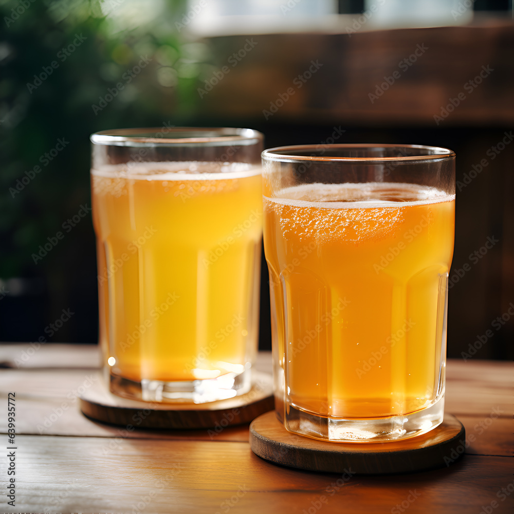 Kombucha drinks or homemade citrus lemonade in high glasses on wooden background. Two glasses with unfiltered kombucha tea made of yeast, sugar and tea with addition of lemon and lime. Fermented tea Kombucha drinks or homemade citrus lemonade in high glasses on wooden background. Two glasses with unfiltered kombucha tea made of yeast, sugar and tea with addition of lemon and lime. Fermented tea