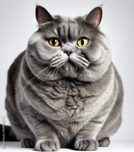 very fat gray cat. Surprised face. Cute ginger fat Cat saying wow, Happy cat, Meow wow. love to animals concept. lovely pet, Generative AI, illustration.