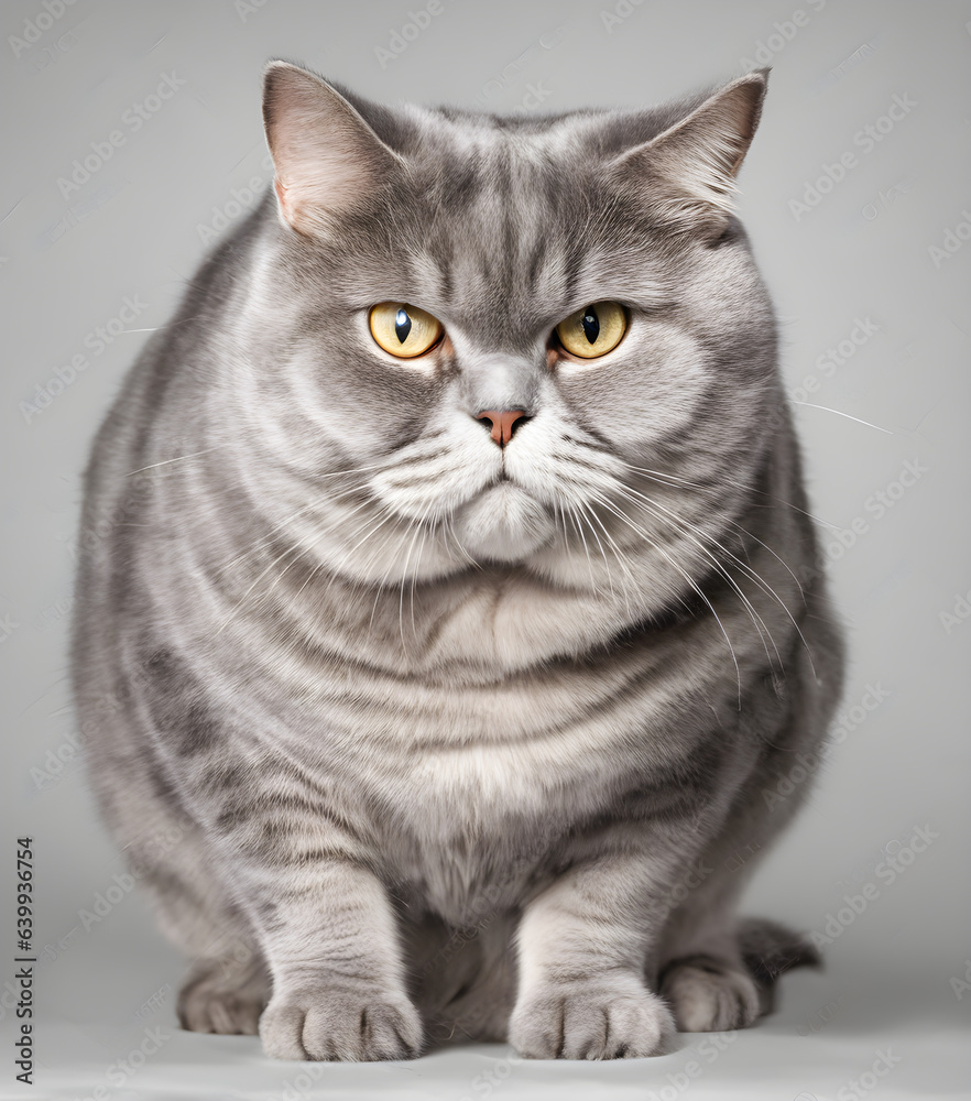 very fat gray cat. Surprised face. Cute ginger fat Cat saying wow, Happy cat, Meow wow. love to animals concept. lovely pet, Generative AI, illustration.