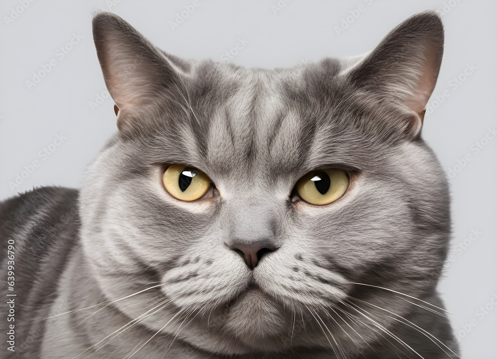 very fat gray cat. Surprised face. Cute ginger fat Cat saying wow, Happy cat, Meow wow. love to animals concept. lovely pet, Generative AI, illustration.